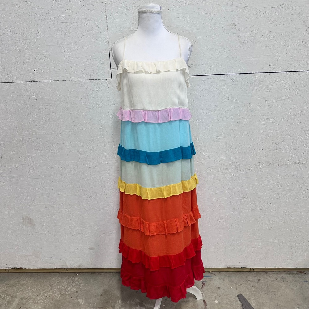 Sugar Lips S Maxi Dress Multicolor Rainbow Tiered Ruffle Festival Bahamas Boho